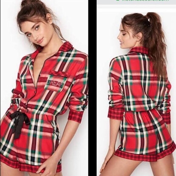 VICTORIAS SECRET plaid flannel dream romper small - Picture 2 of 9
